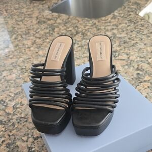 ANTONIO MELANI Black Strappy Platform Mule Sandals